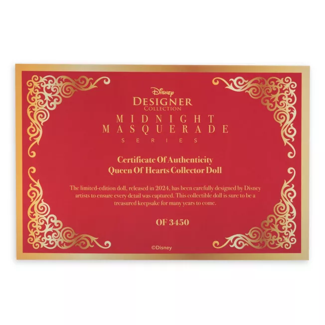 Queen Of Hearts Limited Edition Doll, Alice In Wonderland, Disney Designer Collection Midnight Masquerade Series, Fashionably Late, D23: The Ultimate Disney Fan Event 9 Queen Of Hearts Limited Edition Doll, Alice In Wonderland, Disney Designer Collection Midnight Masquerade Series, Fashionably Late, D23: The Ultimate Disney Fan Event - Image 7