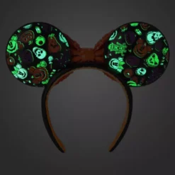 Minnie Mouse Glow-in-the-Dark Halloween Ears Headband With Sequined Bow For Adults -Disney Store 445057958544 3